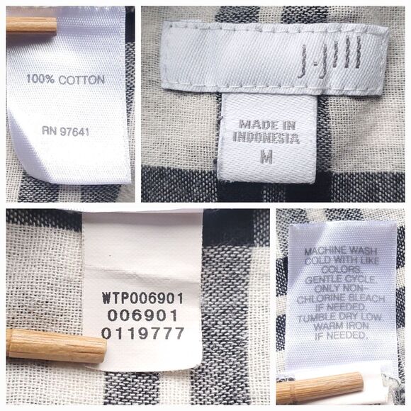 J Jill Top Womens M Gingham Check Plaid Popover Black White Tunic Double Cloth - Picture 10 of 14